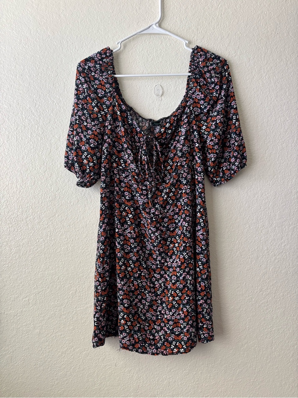 wild fable Black Floral Lace-Up Scoop-Neck Dress